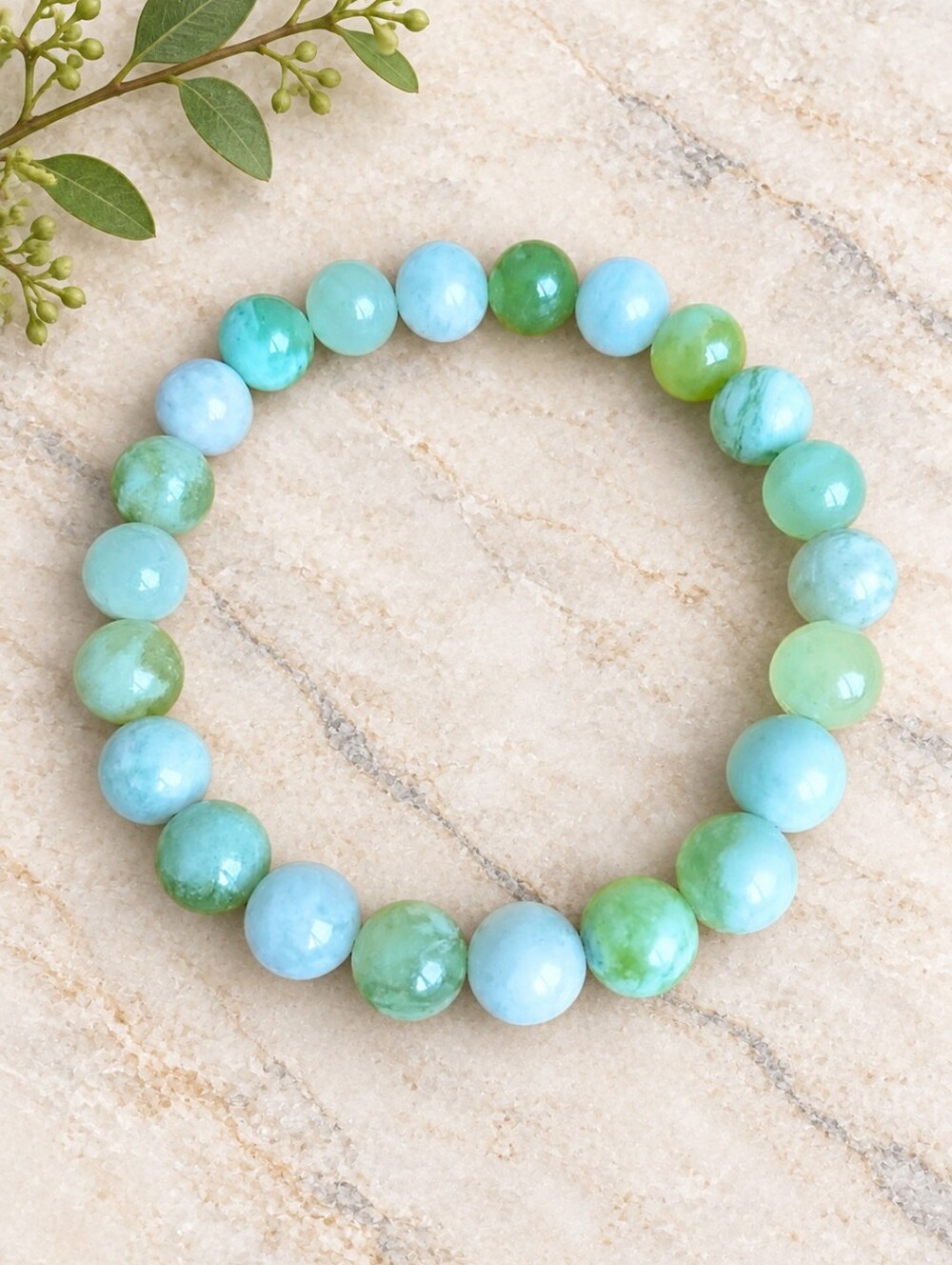 Serpentine Jade Beaded Stretch Bracelet | Handmade | Green